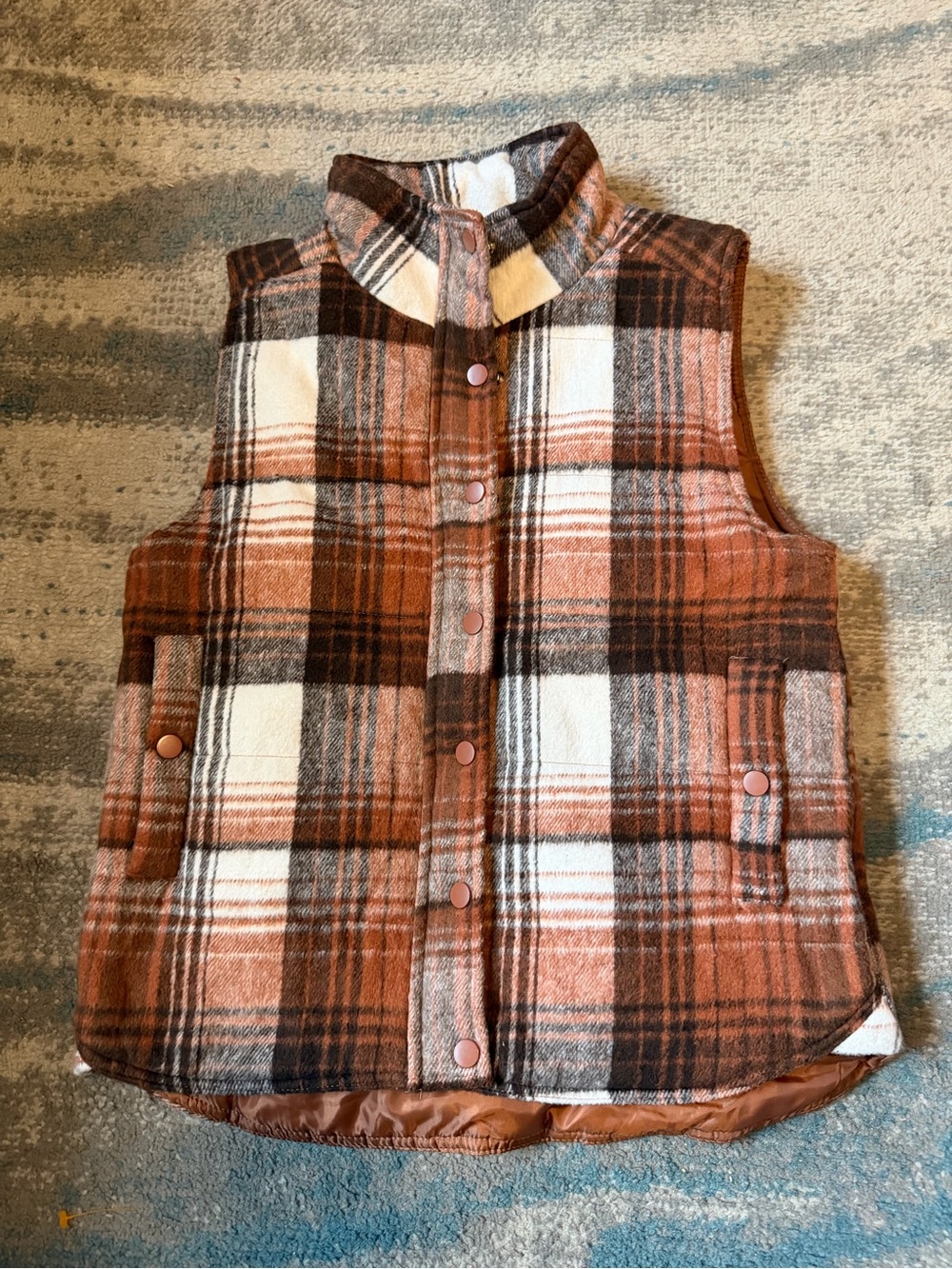 The Pulse Boutique Plaid Vest in Brown & Cream Tones